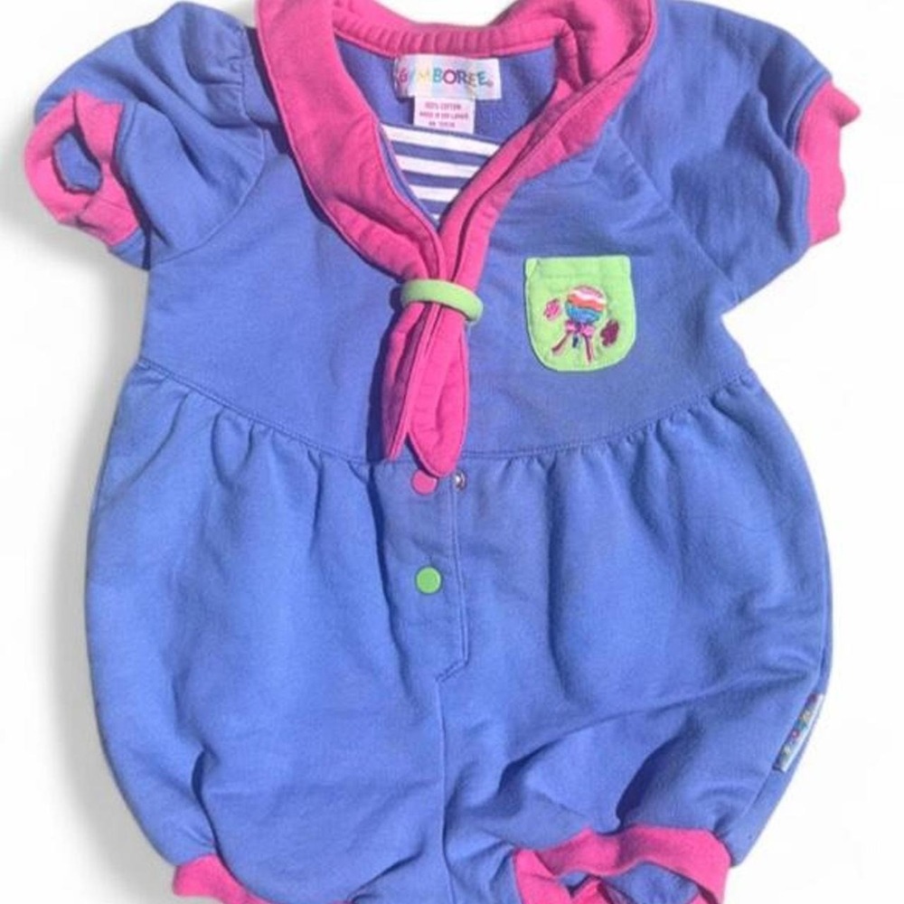 Vtg 1994 Gymboree Rainbow Tag/ sz Newborn Pink & Periwinkle Romper - Picture 6 of 6